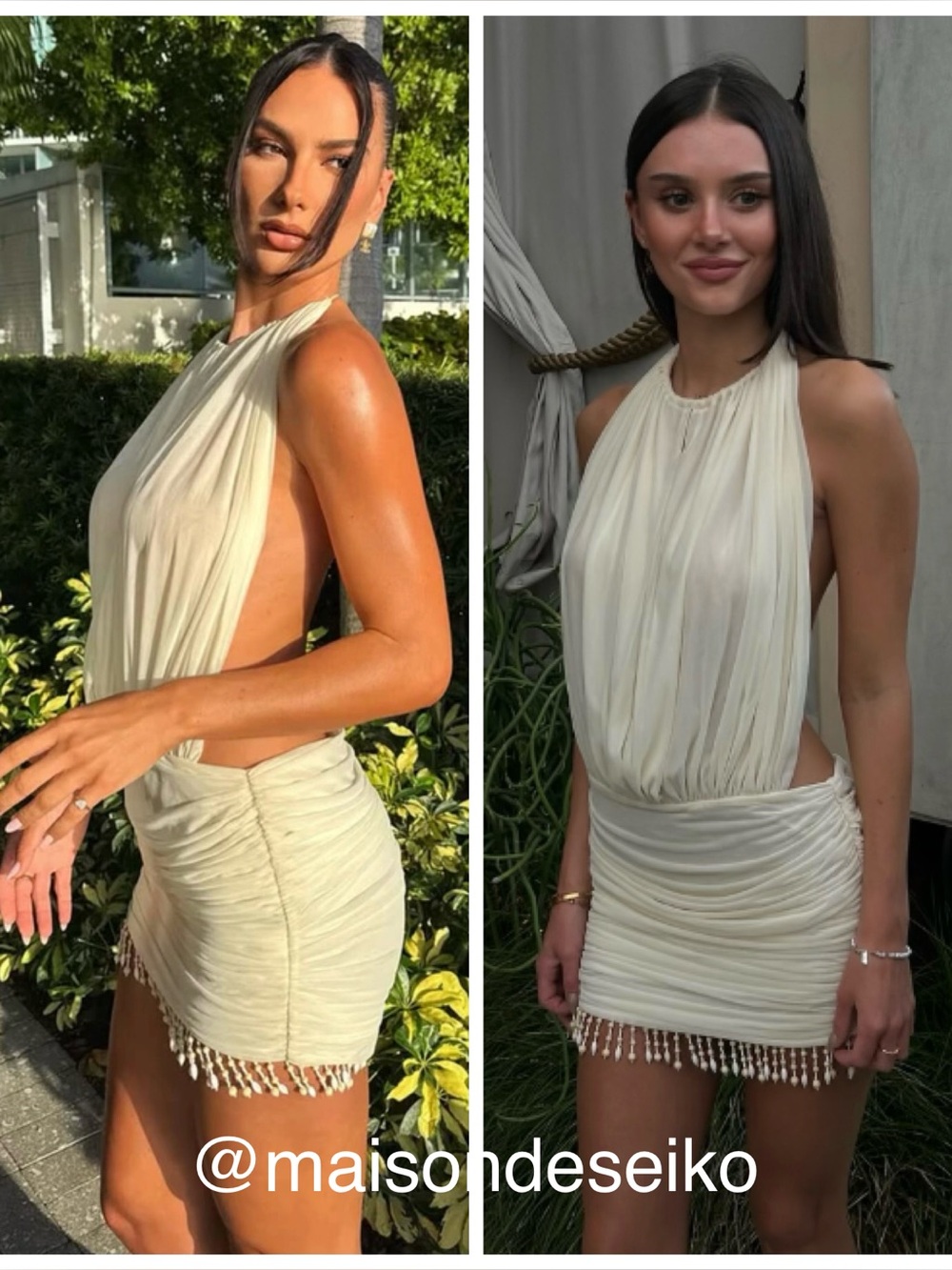 NWT Mirror Palais Mini Dress Yellow Chiffon La Piscine Beaded Fringe size L